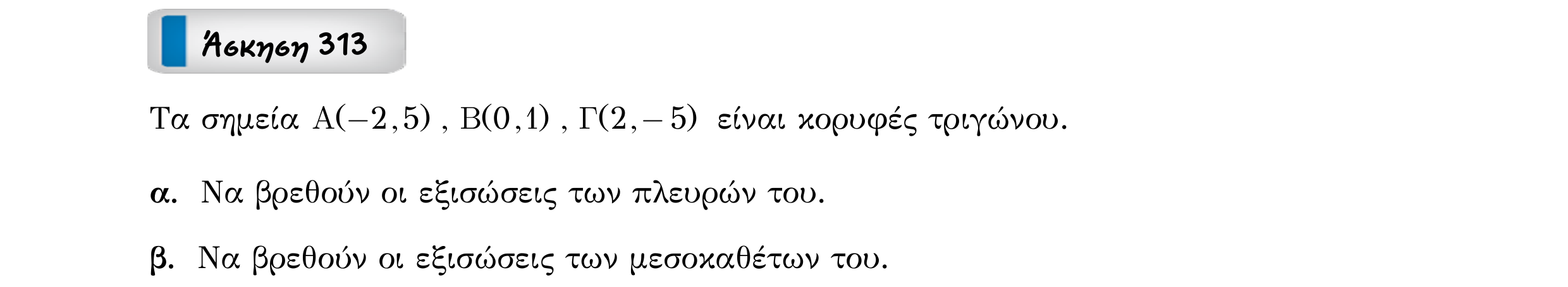 Σάρωση εκφώνησης άσκησης «Άσκηση 313» από «Ευθείες», σελίδα 123.