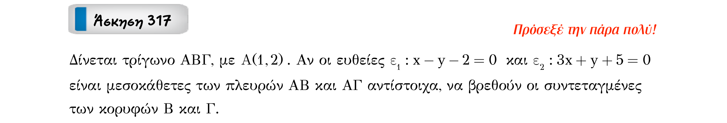 Σάρωση εκφώνησης άσκησης «Άσκηση 317» από «Ευθείες», σελίδα 129.