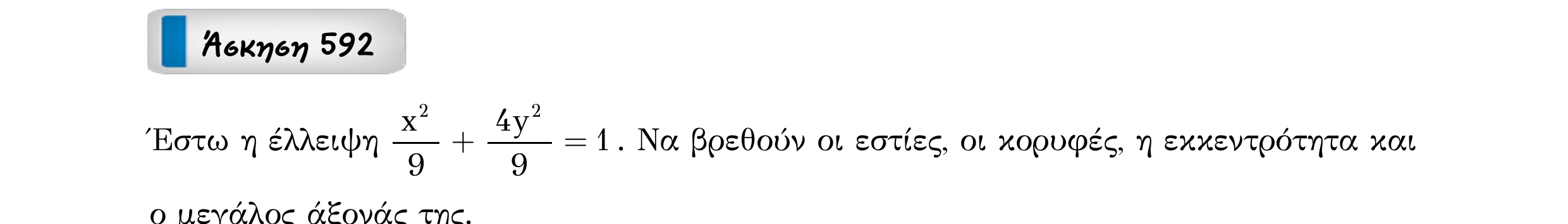 Σάρωση εκφώνησης άσκησης «Άσκηση 592» από «Κωνικές Τομές», σελίδα 195.