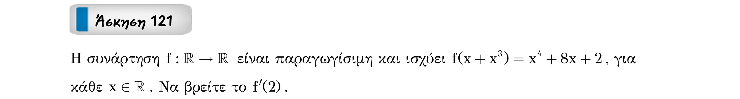 Σάρωση εκφώνησης άσκησης «Άσκηση 121» από «Παραγωγίσιμες συναρτήσεις Κανόνες παραγώγισης – Κατηγορία 10», σελίδα 10.